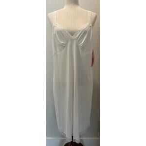 Vintage Shadowline White Lace Trim Slip Nylon NWT Vintage Sz 42 Made in USA